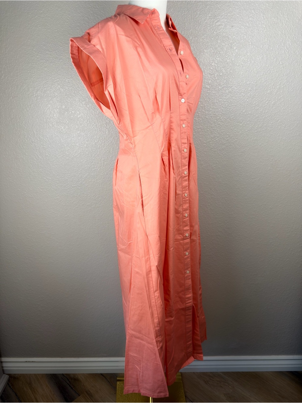 NWT GAP Coral-Peach Button Front Shirt Midi Dress, Medium - Picture 6 of 9